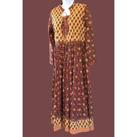 Indian Summer 21 by Gulab Chand Brown Yellow Festival Maxi Dress Large - Picture 4 of 7